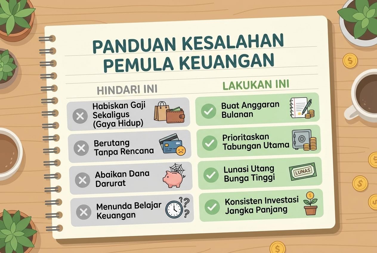 Catatan berisi tanda silang dan centang menggambarkan pelajaran dari kesalahan pemula